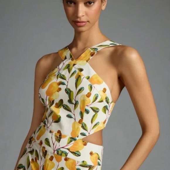 FARM Rio Pants - FARM RIO Halter Cutout Wide-Leg Jumpsuit-Size L